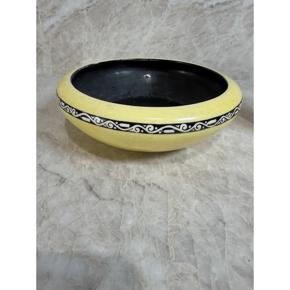 Vintage Crown Czechoslovakia Art Deco Yellow Black Porcelain Vase & Bowl Set